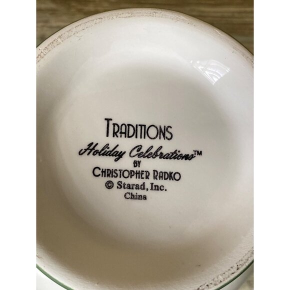 Radko Traditions Christmas Tree Sugar Bowl w/ Lid Green Trim 2000s - Picture 11 of 12